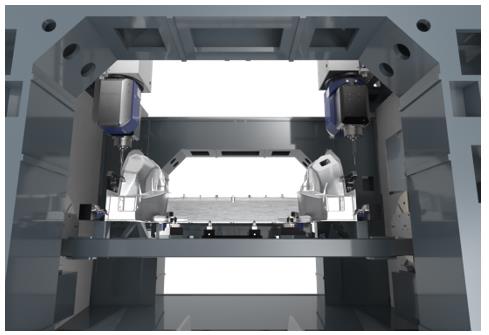 普拉迪大型一体化压铸车身结构件加工设备，双五轴龙门加工中心（5）